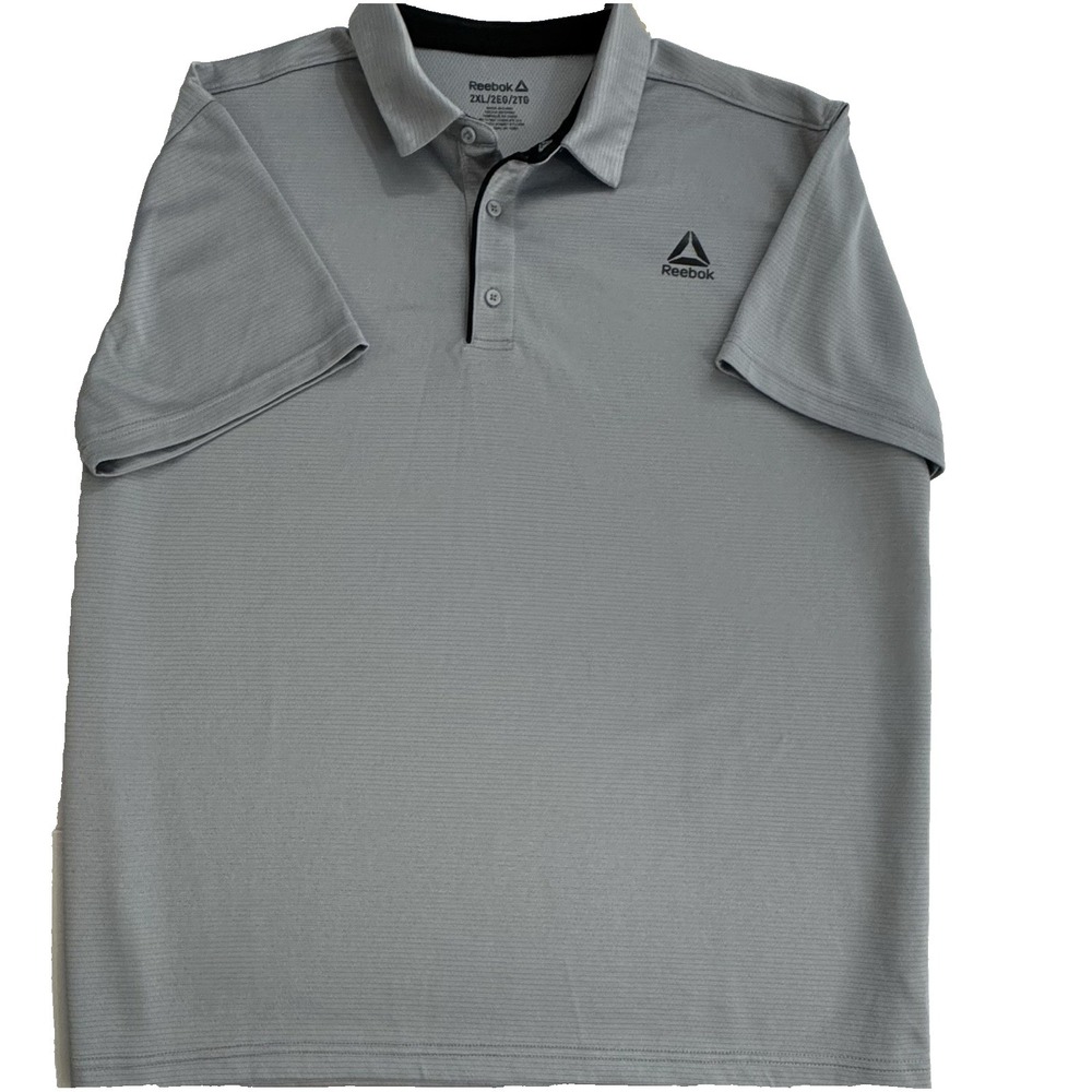 Reebok Men Gray‎ Striped Short Sleeve Casual Polo Shirt Size 2XL - Picture 2 of 6